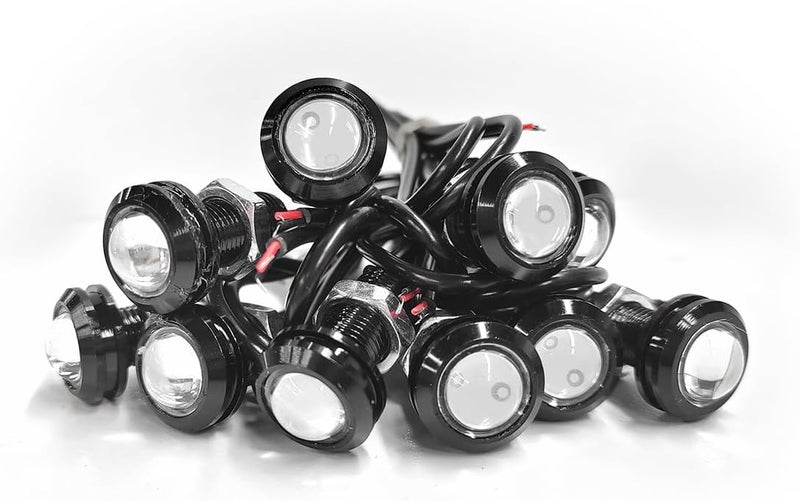 YTFRL 10 قطع 18 مم أضواء LED عين النسر، 12 فولت أضواء تشغيل نهارية رفيعة للغاية، أضواء ضباب LED صغيرة مقاومة للماء لمصابيح الذيل العكسية للسيارات والشاحنات والدراجات النارية (زرقاء) - Image 1
